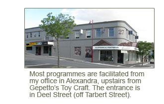 Dyslexia-help4u office in Alexandra (upstairs from Gepetto's Toy Craft, entrance in Deel Street)